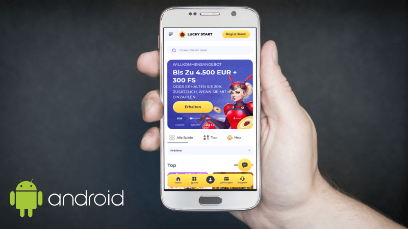 LuckyStart Casino auf einem Telefonbildschirm