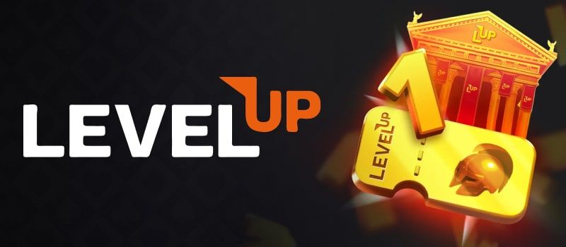 LevelUp logo golden ticket classical building gaming elements luxurious bold gaming aesthetic.
