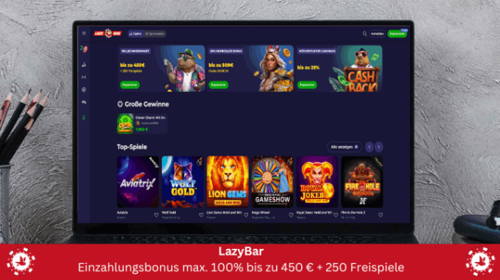 Lazybar Casino auf einem Computerbildschirm