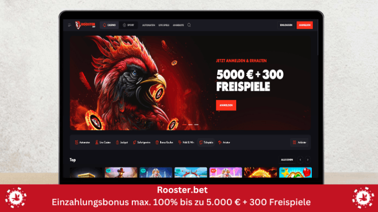 Roosterbet Casino auf einem Computerbildschirm