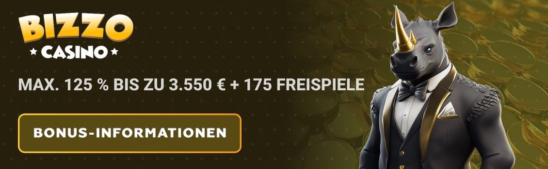 Bizzo Casino Bonus &ndash; max. 125 % bis zu 3.550 &euro; + 175 Freispiele