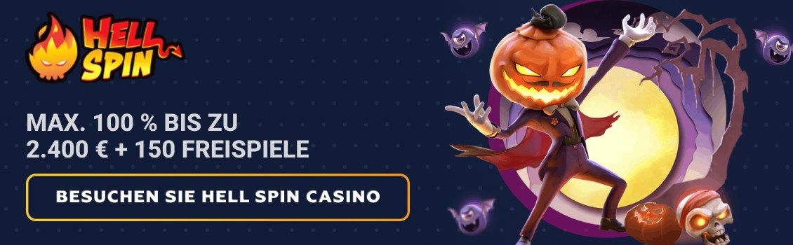Melden Sie sich bei Hell Spin Casino an, um einen Willkommensbonus von maximal 100% bis zu 2.400 &euro; + 150 FS zu beanspruchen! Genie&szlig;en Sie Ihre Spins bei Gates of Olympus 1000 und Hot to Burn Hold & Spin!