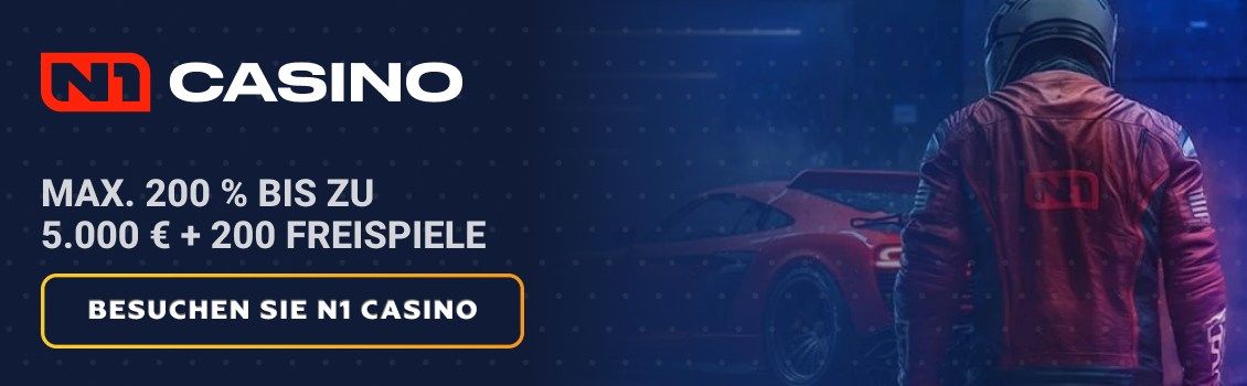 Registrieren Sie sich beim N1 Casino und genie&szlig;en Sie ein riesiges Willkommenspaket von maximal 100% bis zu 4.000 &euro; und 200 Freispielen auf Ihre ersten vier Einzahlungen!