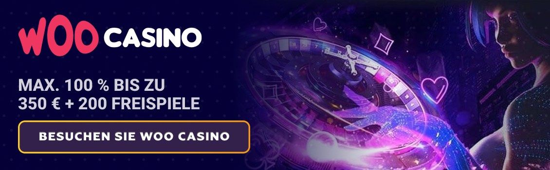 Holen Sie sich das Woo Casino Willkommenspaket von max. 100% bis zu 2.100 &euro; und 200 Freispielen auf vier Einzahlungen. Drehen Sie die Walzen bei den Slots Wolf Gold und Avalon: The Lost Kingdom!