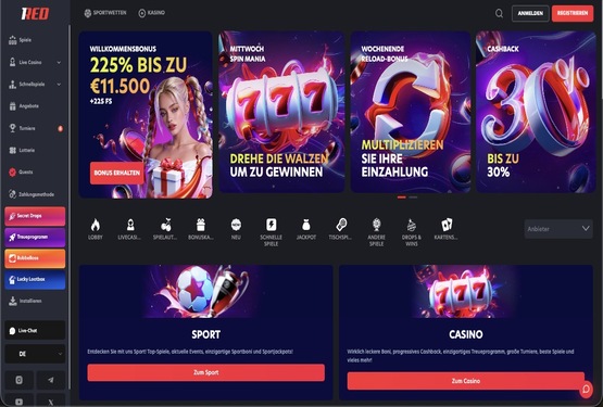 1Red Casino Hauptseite