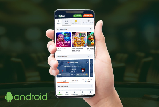 20Bet Casino Hauptseite auf dem Handy