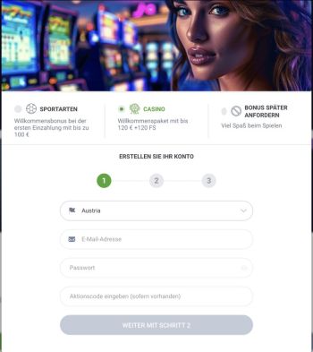 Erstellung von Benutzername und Passwort bei 20Bet