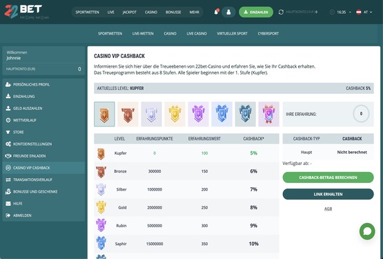 22Bet Casino VIP-Programm