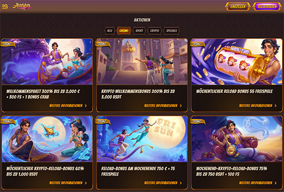 Alawin Casino Bonusseite