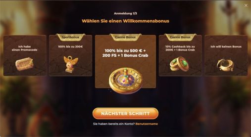 W&auml;hlen Sie einen der Willkommensboni