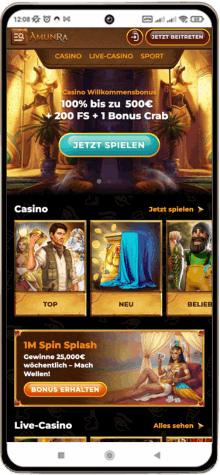 Amunra Casino Hauptseite auf dem Handy