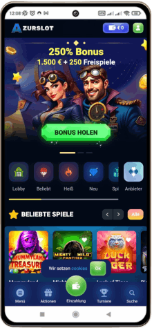 Azurslot Casino auf einem Mobiltelefon