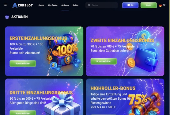 Azurslot Casino Bonusseite