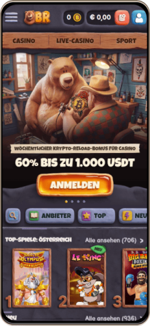 Bearo Casino auf einem Mobiltelefon