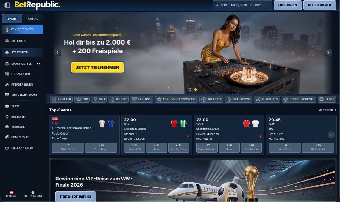 BetRepublic Casino Hauptseite