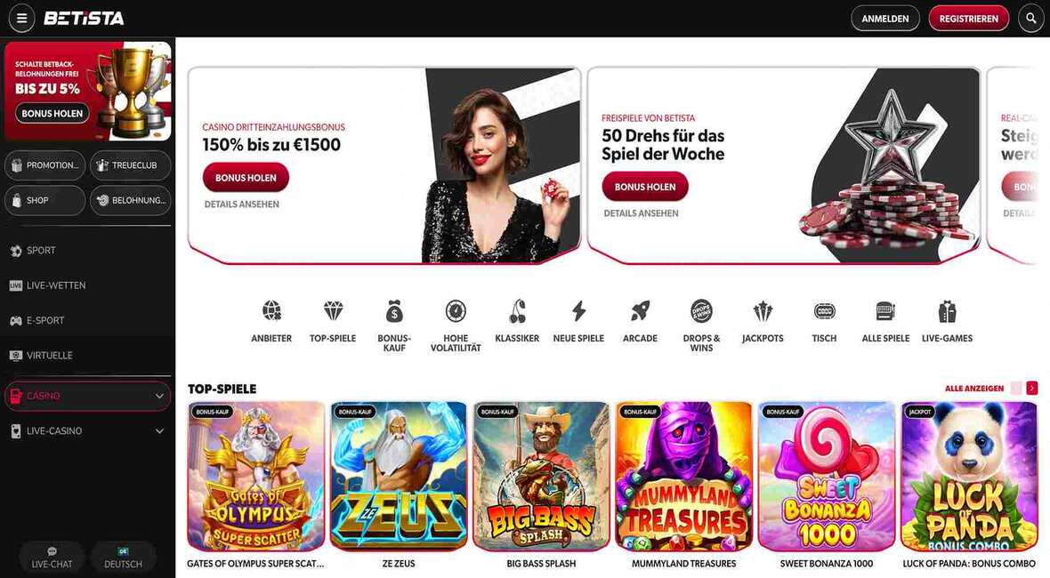 Betista Casino Hauptseite