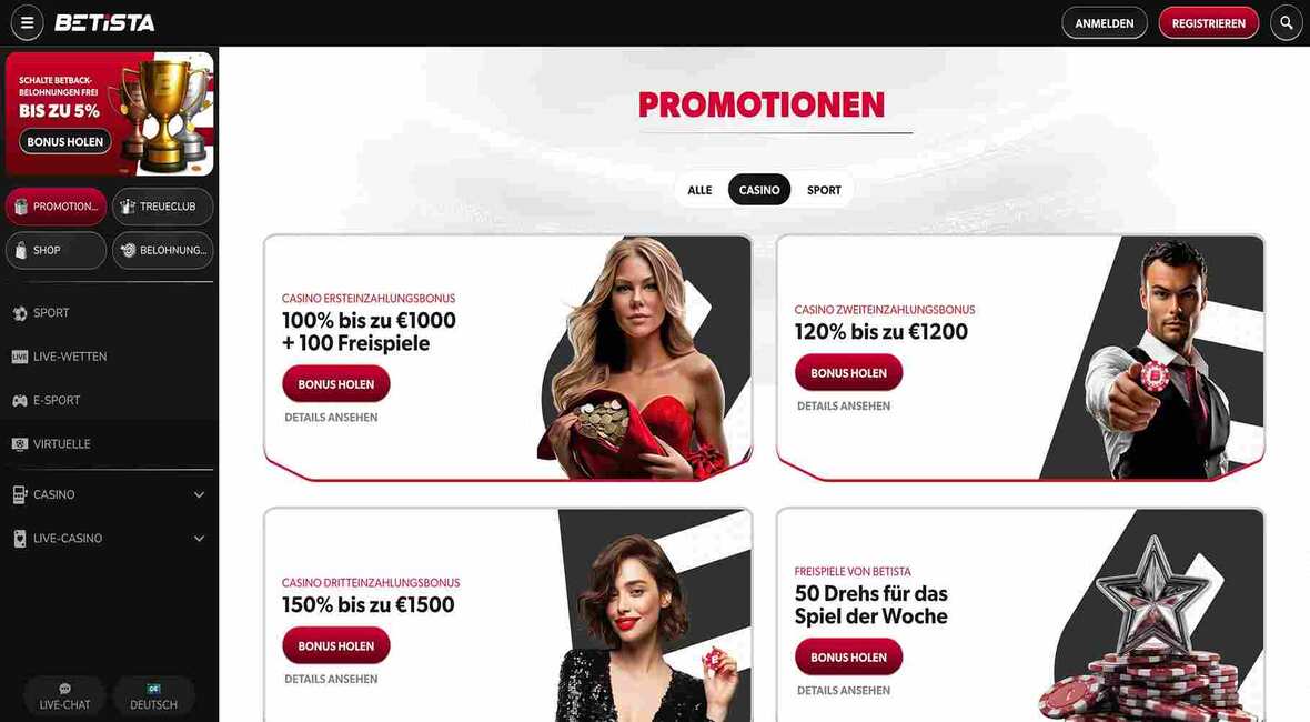Betista Casino Bonusseite