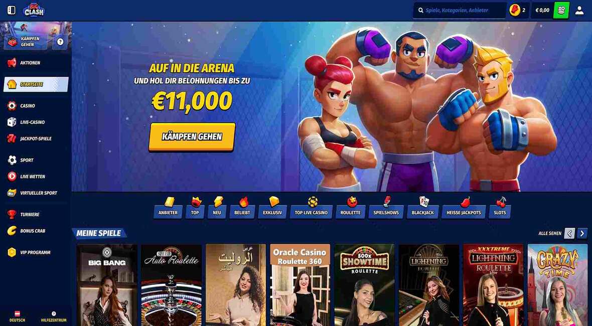 BigClash Casino Hauptseite