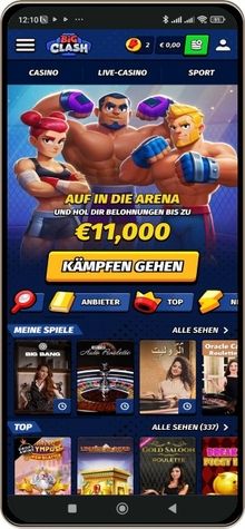 BigClash Casino auf einem Mobiltelefon