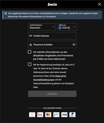 Erstellung von Benutzername und Passwort bei Bwin