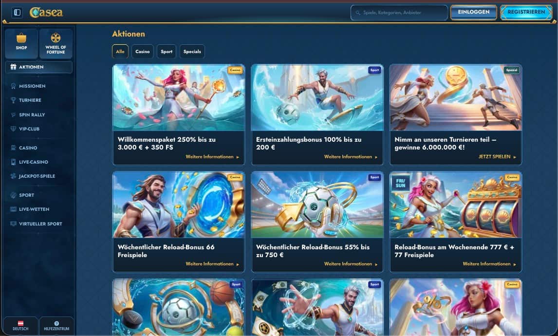 Casea Casino Bonusseite