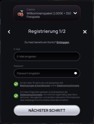 Erstellung von Benutzername und Passwort bei Casinova