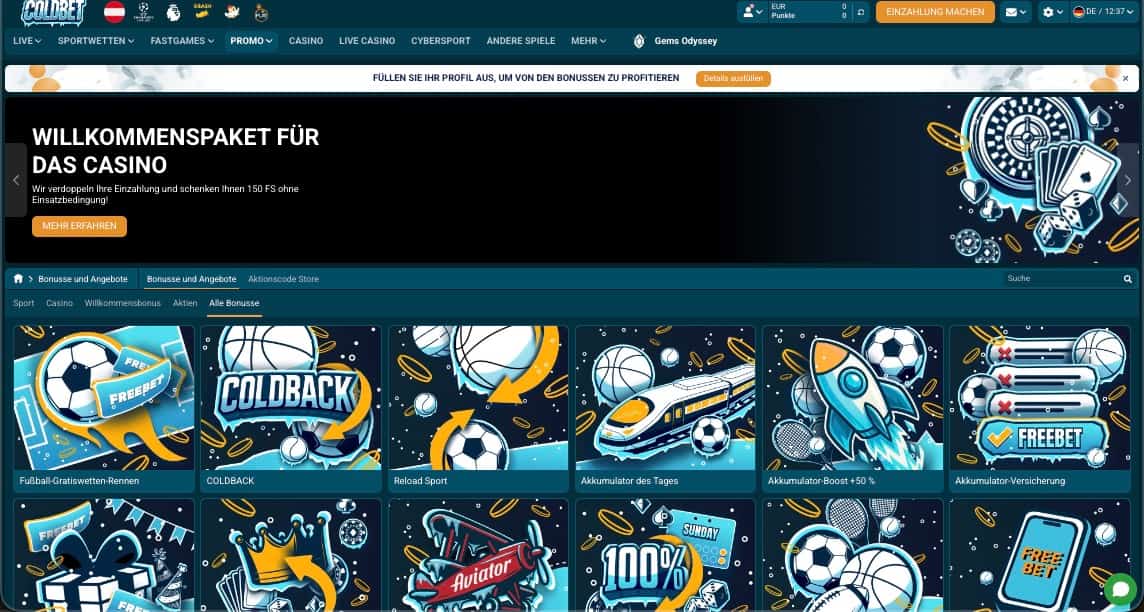 Coldbet Casino Bonusseite