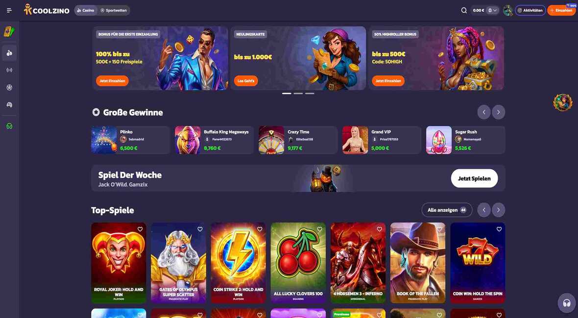 Coolzino Casino Hauptseite