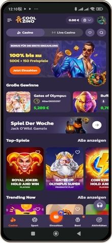 Coolzino Casino auf einem Mobiltelefon