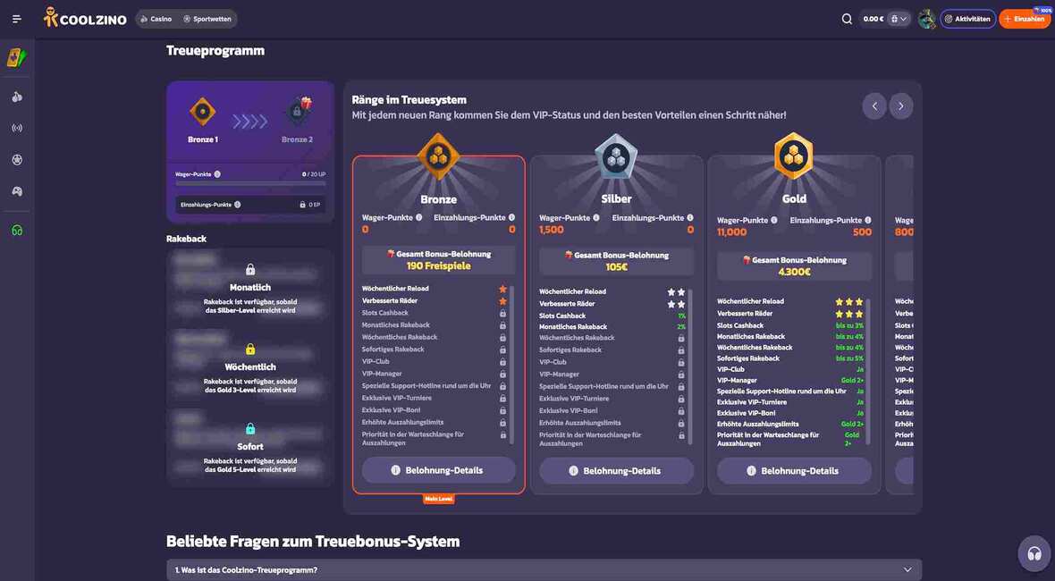 Coolzino Casino VIP Seite