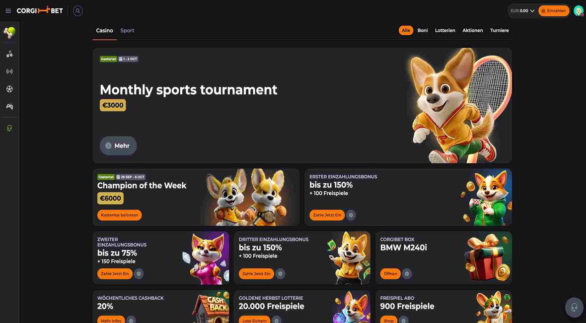 Corgibet Casino Bonusseite