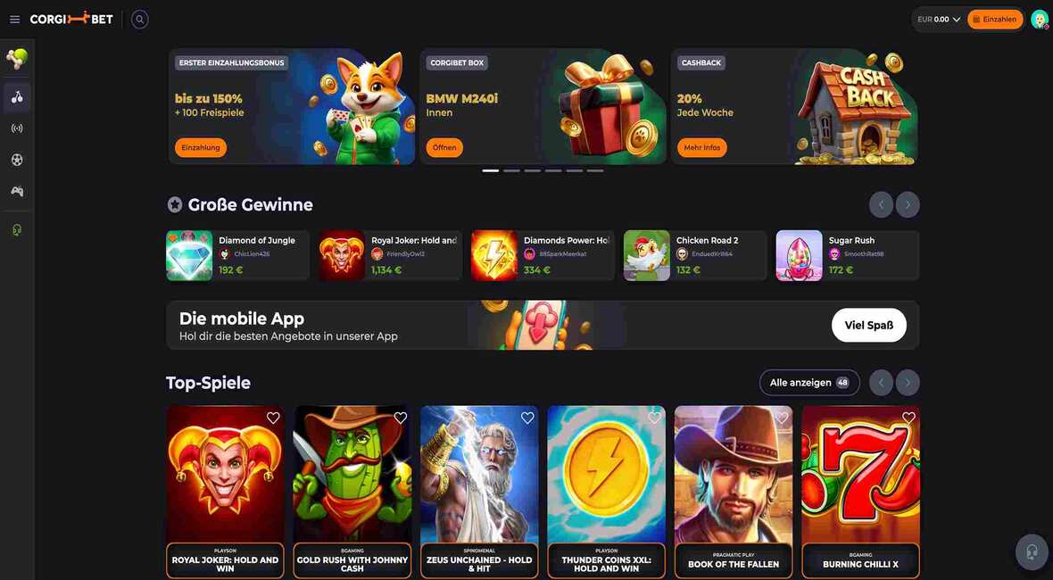 Corgibet Casino Hauptseite