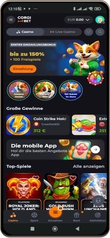 Corgibet Casino auf einem Mobiltelefon