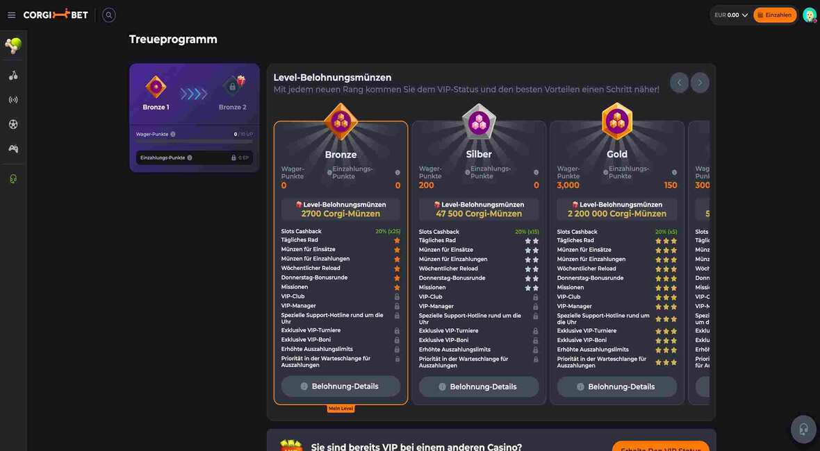 Corgibet Casino VIP Seite
