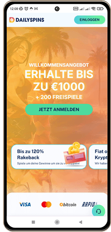 Dailyspins Casino auf einem Mobiltelefon