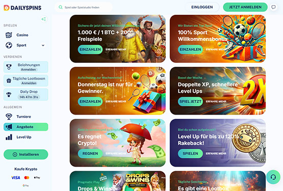 Dailyspins Casino Bonusseite
