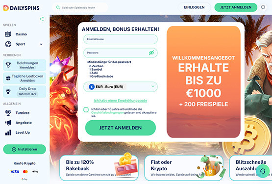 Dailyspins Casino Hauptseite