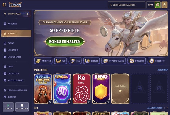 DivaSpin Casino Hauptseite