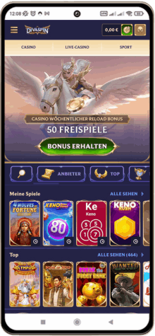DivaSpin Casino auf einem Mobiltelefon