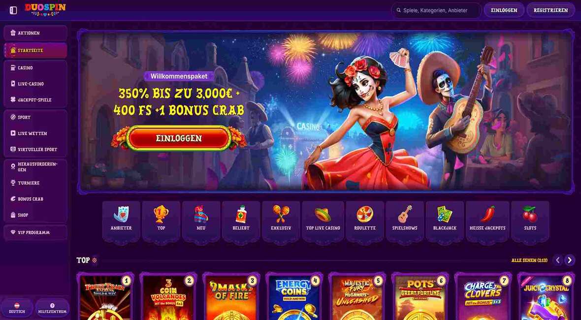 DuoSpin Casino Hauptseite