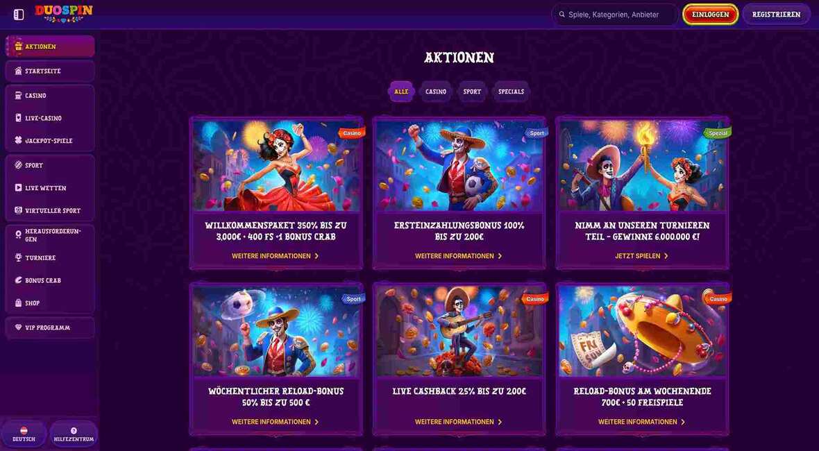 DuoSpin Casino Bonusseite
