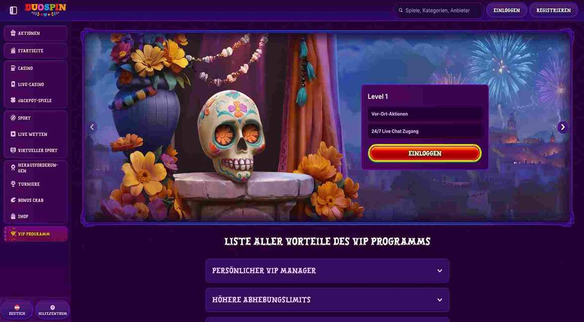 DuoSpin Casino vip Seite