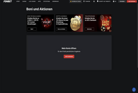 Fonbet Casino Bonusseite