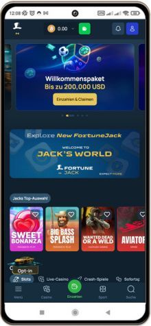 FortuneJack Casino auf einem Mobiltelefon