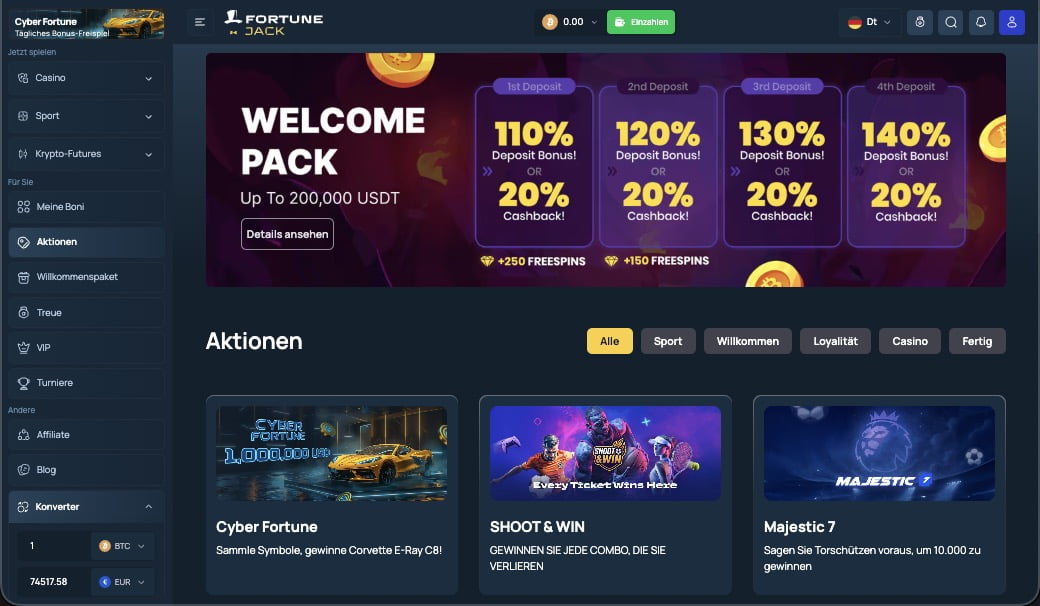 FortuneJack Casino Bonusseite