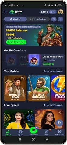 Fridayroll Casino auf einem Mobiltelefon