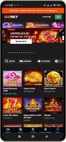GG.Bet Casino Hauptseite auf dem Handy