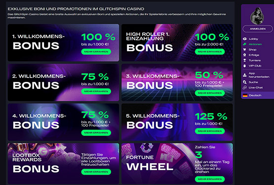 GlitchSpin Casino Bonusseite