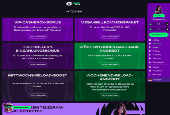 GlitchSpin Casino Bonusseite