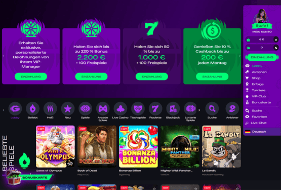 GlitchSpin Casino Hauptseite